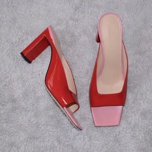 Wandler Women’s Patent Red/Pink Leather Square Toe Isa Sandals Made in Italy